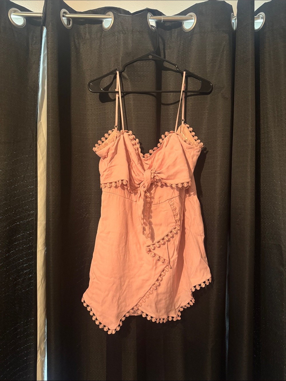 Mi Ami Pink Spaghetti-Strap Romper with Pom Trim